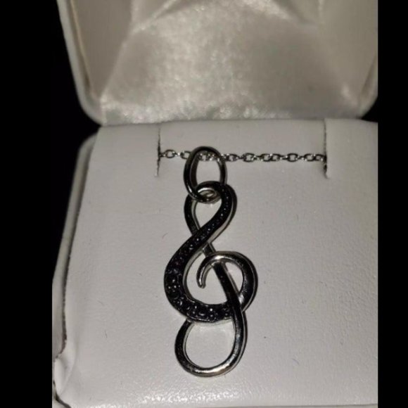 Musical Note with Blue Diamond Accent Necklace - Picture 7 of 10